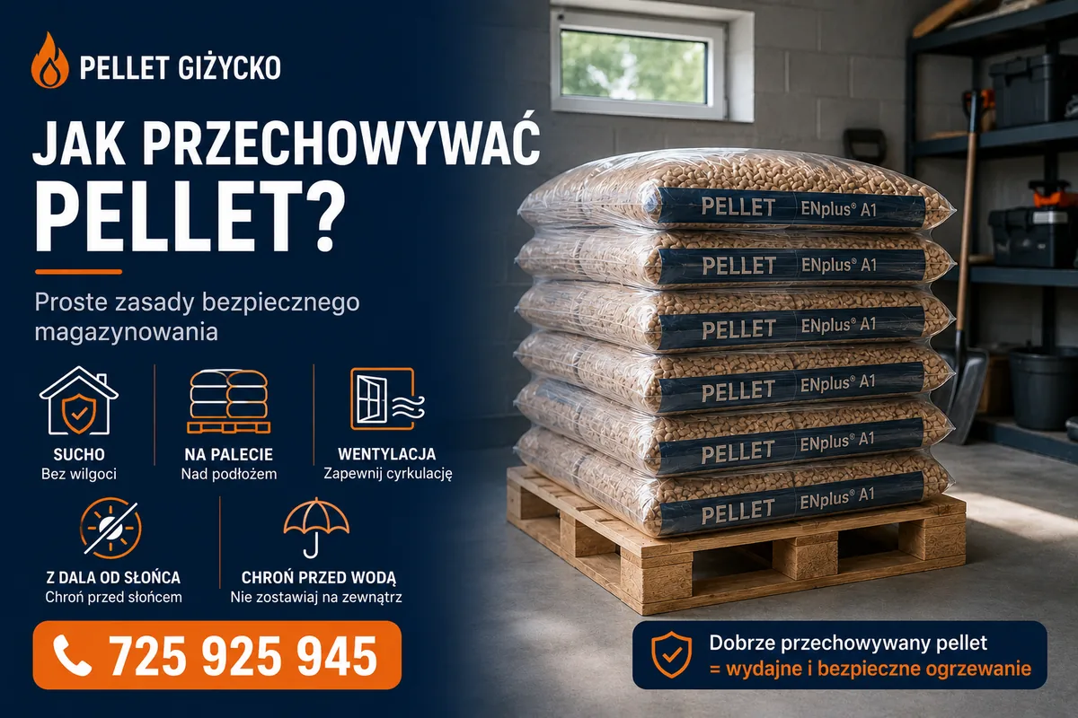 Jak przechowywać pellet — sucho, na palecie, wentylacja, z dala od słońca, chroń przed wodą